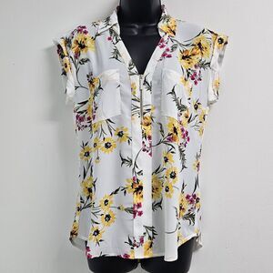 Express Shirt Women's Small White Floral Sheer Collard Top Business Casual